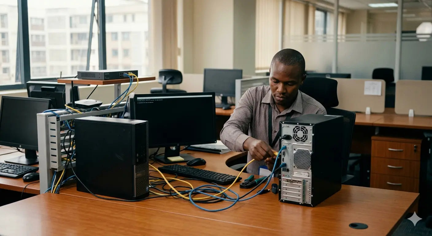 IT expert working on computer networking