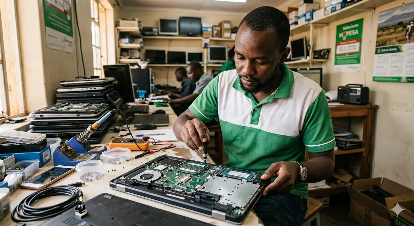 IT specialist repairing a laptop