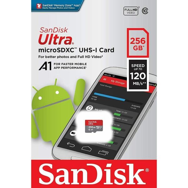 SanDisk Ultra 256GB Micro SD Card SDXC A1 UHS-I 120MB/s Mobile Phone TF Memory Card (SDSQUA4-256G-GN6MN)